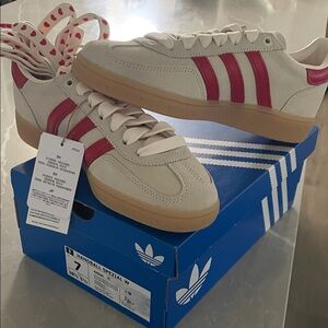 adidas Handball Spezial Cream Sneakers with Red Stripes